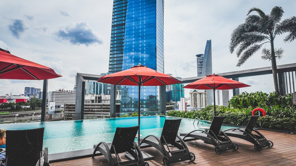 Infinity pool at Amari Kuala Lumpur overlooking the KL skyline
