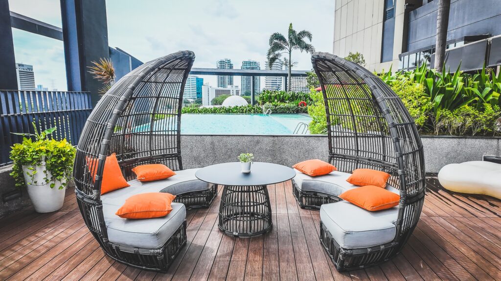 view from the infinity pool at Amari Kuala Lumpur with panoramic skyline