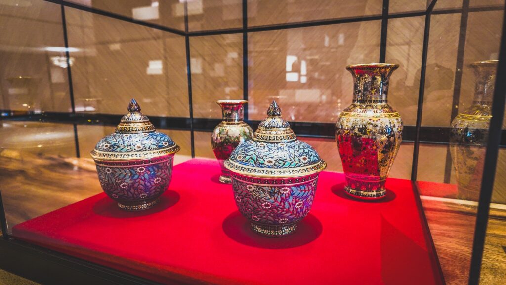 Art and cultural décor displays in the lobby of Amari Kuala Lumpur luxury hotel.